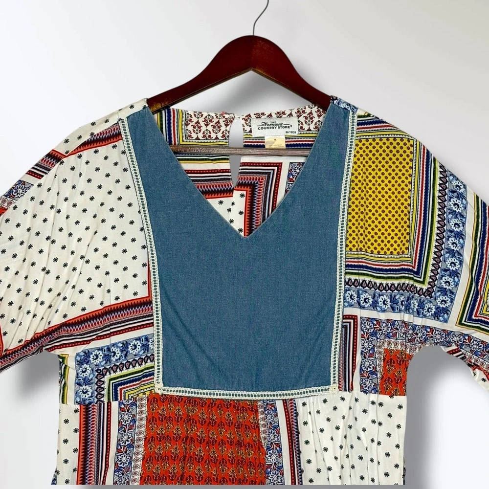 The Vermont Country Store Women's Patchwork Dress Size M Boho Pockets Prairie‎